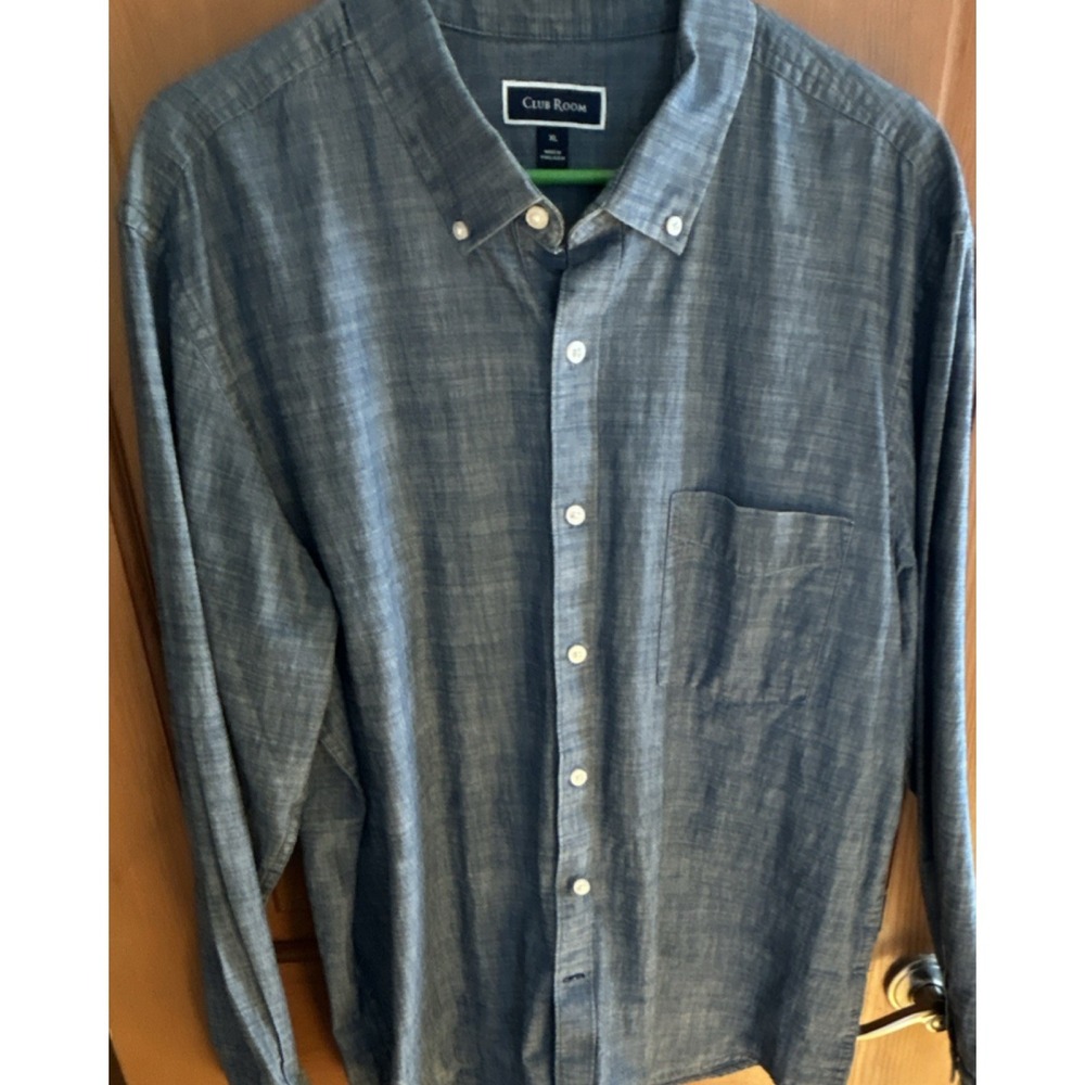 Club Room Blue Button-Down Shirt Men's XL Long‎ Sleeve Casual Denim Solid